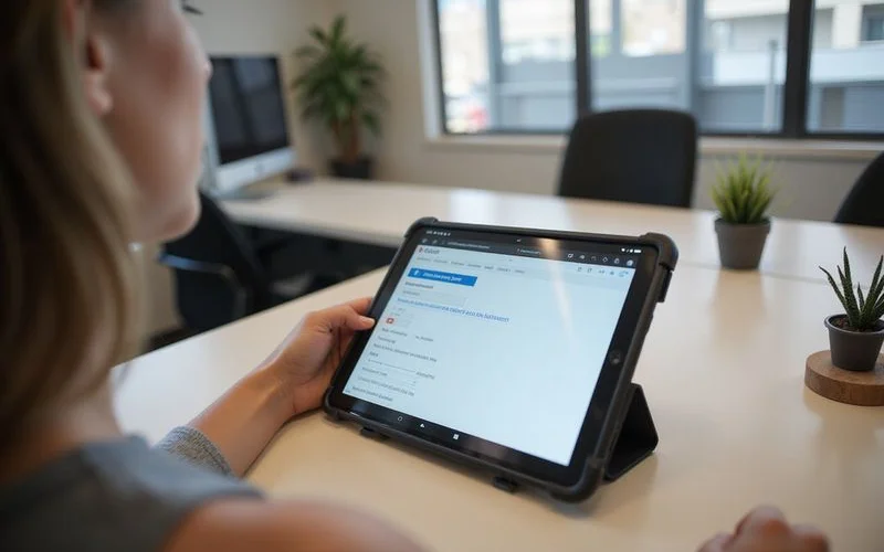 Apartment application form on a tablet at a leasing desk