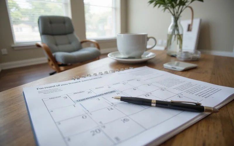 Calendar with a highlighted move out date next to a concession addendum page on a table