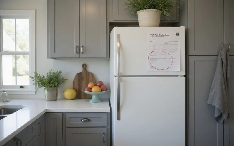 Calendar with a lease-end date circled on a fridge