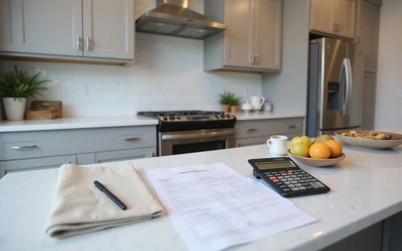 Household documents and a calculator on a table