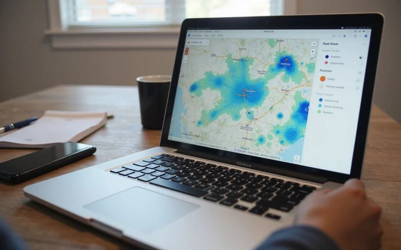 Laptop showing a generic flood map