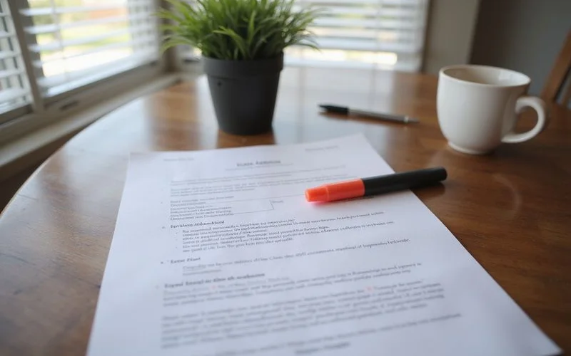 Lease addendum page with a highlighter on a table