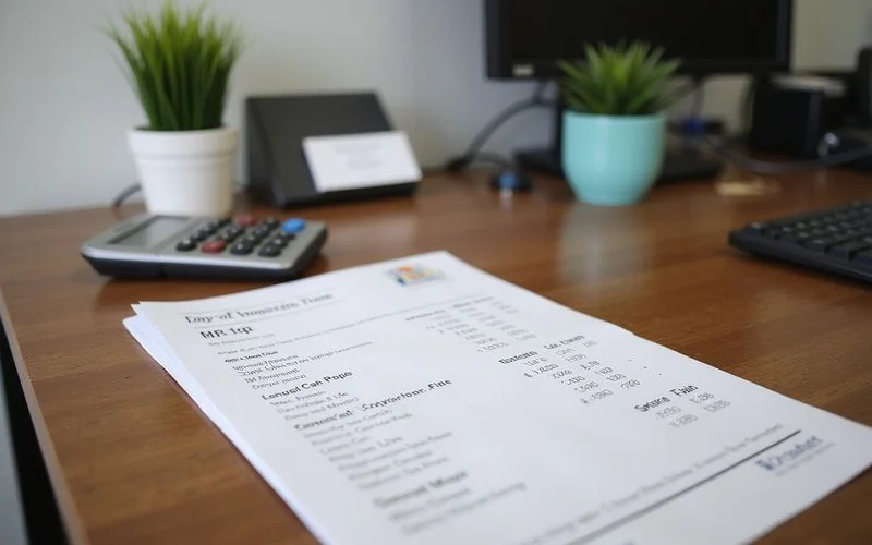 Printed fee sheet with highlighted line items next to a calculator on a leasing office desk