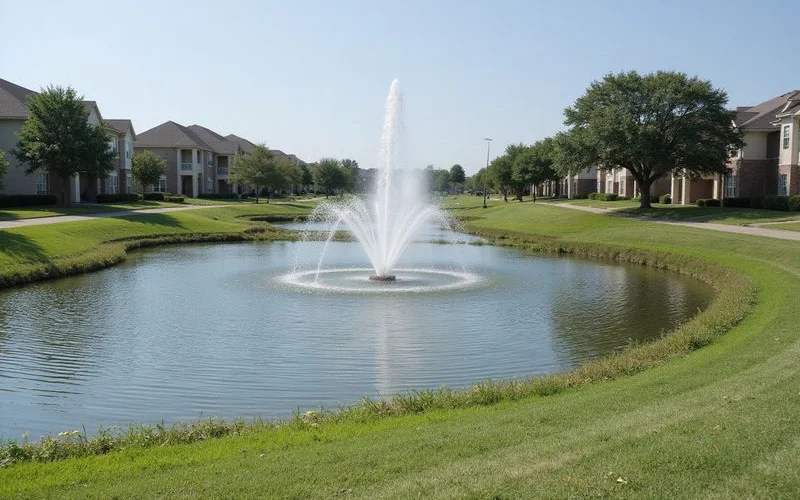 Retention pond beside a new suburban apartment community