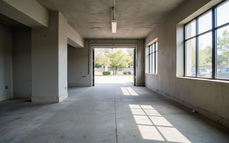 Garage entrance of a new mid-rise apartment building