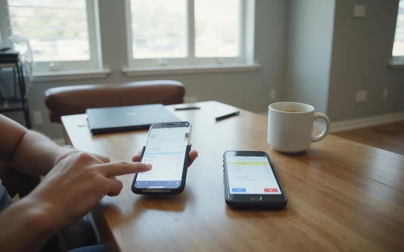 Two phones on a table showing a shared expense app