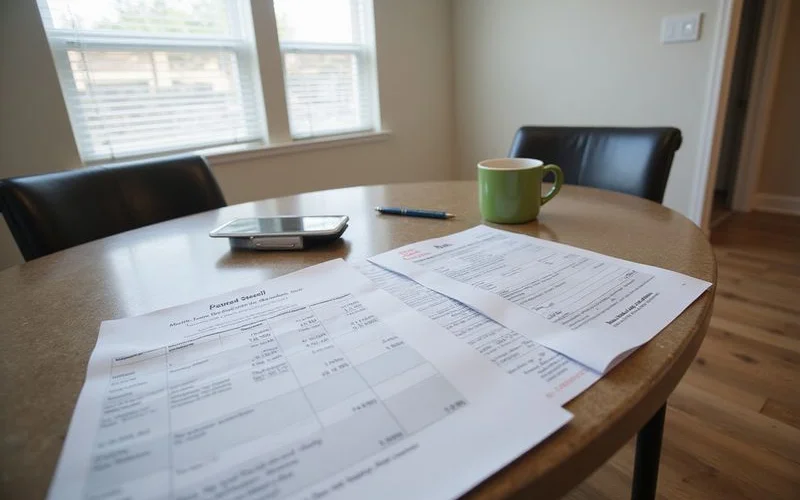 Two printed monthly statements side by side on a desk