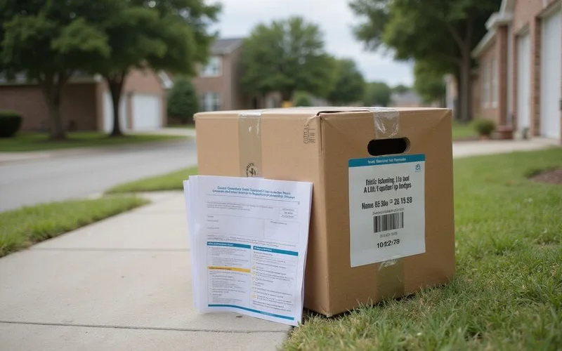 Utility setup paperwork beside a moving box