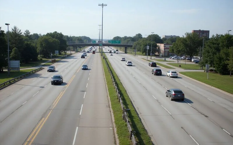 Toll road through west Houston suburbs at morning rush