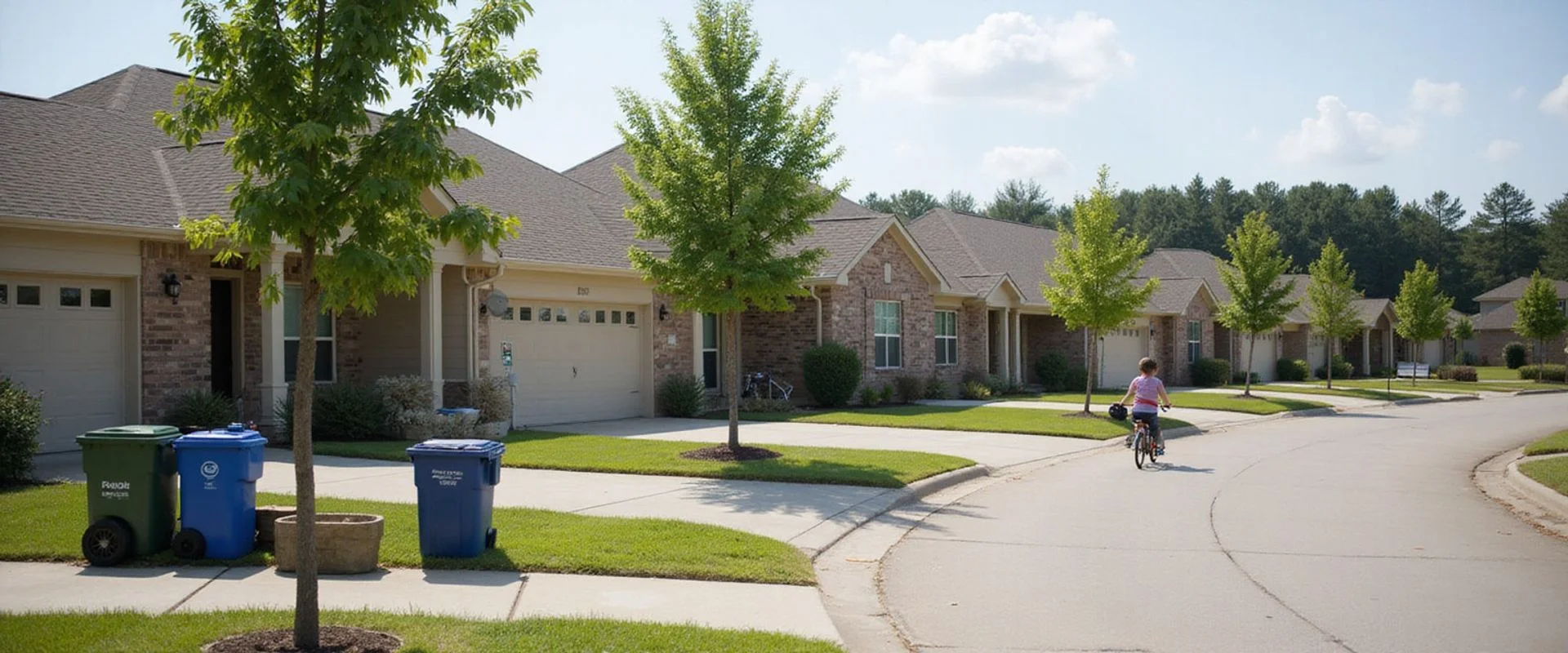 Row of new single-family rental homes on a suburban street