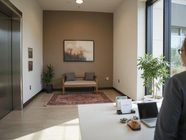 Elevator lobby in a new mid-rise building