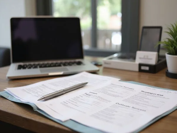 Folder of housing paperwork on a leasing desk