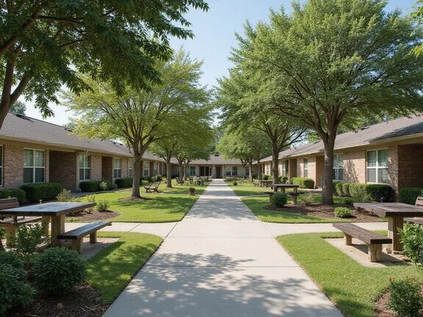 Garden courtyard with benches at a new community
