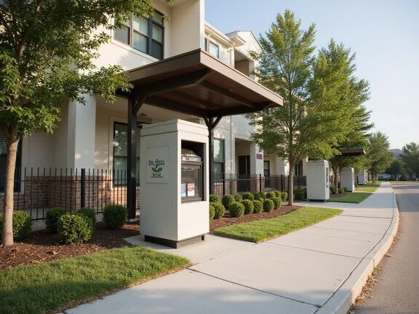 Covered mailbox kiosk at a new apartment community