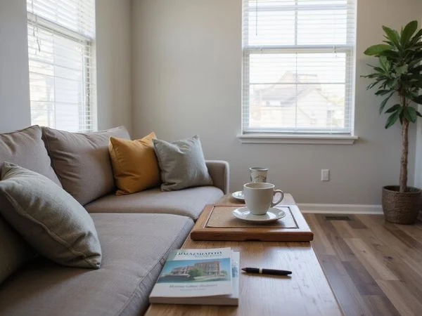 Model unit living room in a new apartment