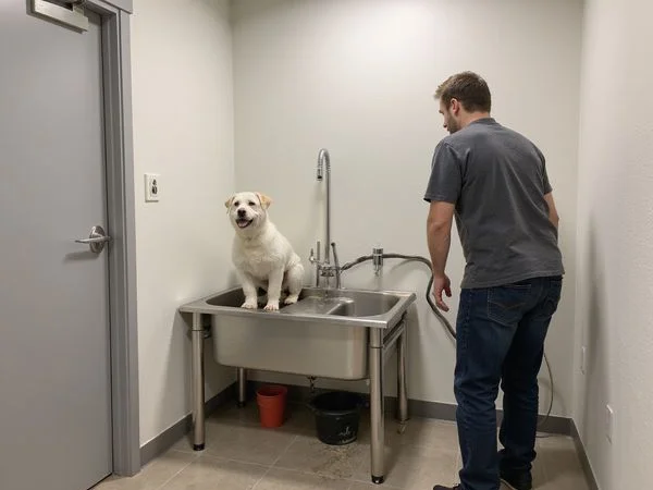 Pet washing station in a new apartment building