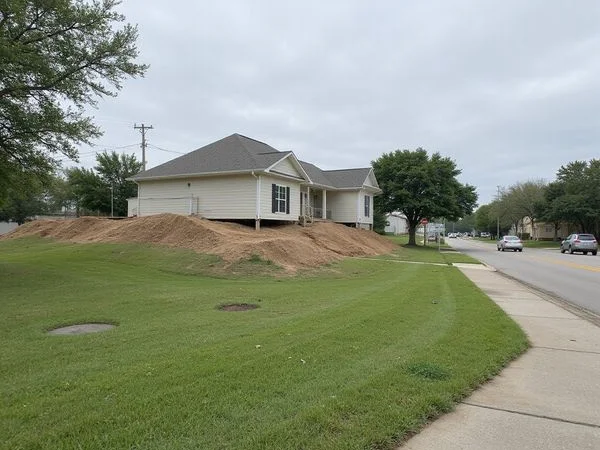 Raised building pad above street level at a new apartment site