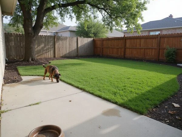 Small fenced backyard of a new rental home
