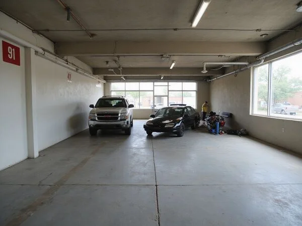 Structured parking garage in a new apartment building
