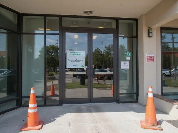 Temporary leasing sign near construction cones