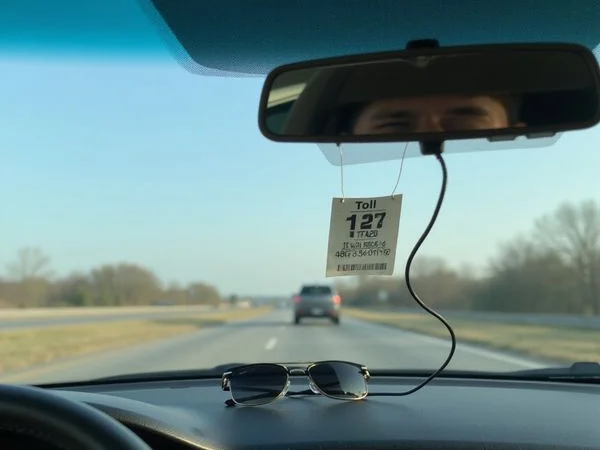 Toll tag sticker on a car windshield